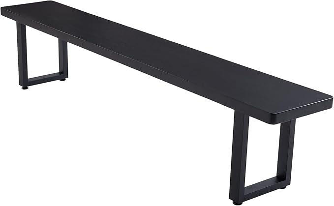 Modern Solid Wood Dining Table with Metal Base Stylish Durable Dining Room Table in Black Multiple Sizes Home Use Office Desk (Bench Black, 78.74in)