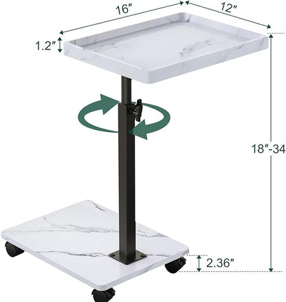C Table End Table Adjustable Height, 360°Swivel TV Tray Table for Small Spaces, Couch Tables That Slide Under, C Shaped Side Tables Living Room and Bedroom for Sofa, Bed,Chair, Snack (White)