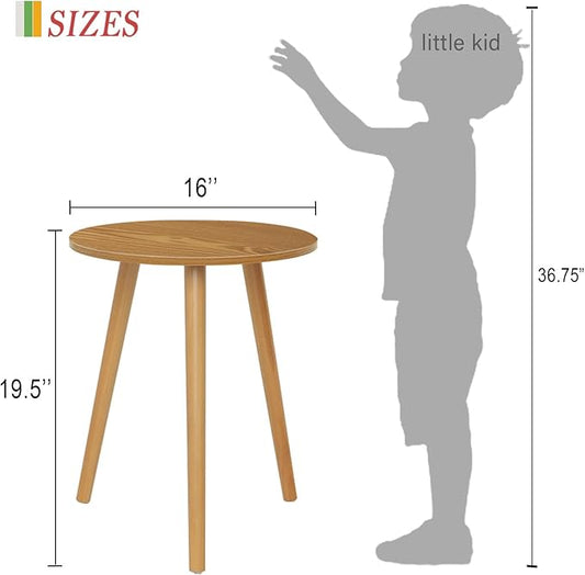 AWASEN Round Side Table, Small End Table for Living Room, Modern Accent Coffee Side Table with Solid Wood Legs for Small Space, Easy Assembly, Brown