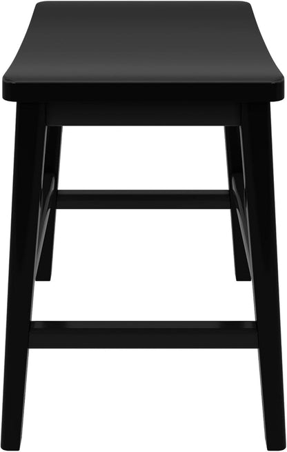 Plank+Beam Smythe Dining Stool, 18",Set of 4, Sturdy Wood Modern Kitchen Stool, Saddle Seat Backless Chair, Metal Footrest, Black