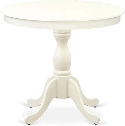 East West Furniture AMDA3-LWH-C 3 Piece Dining Table Set for Small Spaces Contains a Round Kitchen Table with Pedestal and 2 Linen Fabric Upholstered Chairs, 36x36 Inch, Linen White