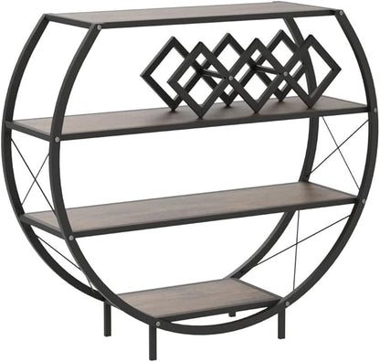 Demilune Console Table Industrial Entryway Table with 4-Tier Open Storage Shelf Wood and Metal Christmas Sofa Table with Wine Rack for Living Room Hallway Display Vintage Rustic Brown