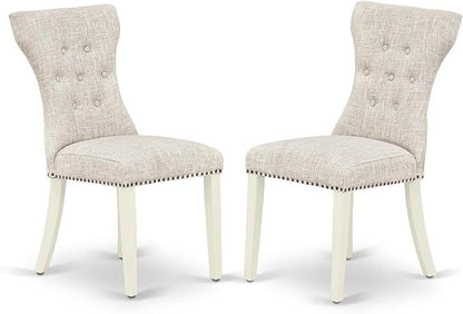 East West Furniture HLGA3-LWH-35 3 Piece Dining Room Table Set Contains a Round Kitchen Table with Pedestal and 2 Doeskin Linen Fabric Parsons Dining Chairs, 42x42 Inch, Linen White