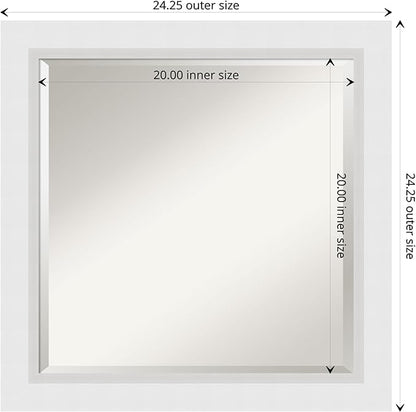 Amanti Art White Bathroom Mirror for Over Sink, 24x24 Blanco White Square Vanity Mirror, Medium Modern Contemporary Wood Frame, Hangs Horizonally and Vertically, Bathroom Wall Decor, Beveled Edge