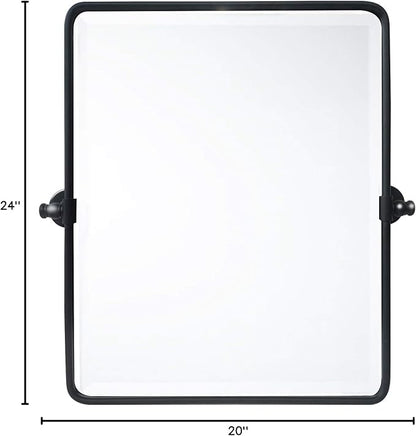 20 x 24 ‘’ Farmhouse Black Metal Framed Pivot Rectangle Bathroom Mirror Rounded Rectangluar Tilting Beveled Vanity Mirrors for Wall Décor