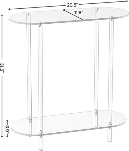 Acrylic Console Table, Oval, 29.5" Small Entryway Table, Clear Entry Table for Sofa, Foyer, Hallway, Living Room, Easy Assembly, 2 Tier, 11.8" D x 31.5" H