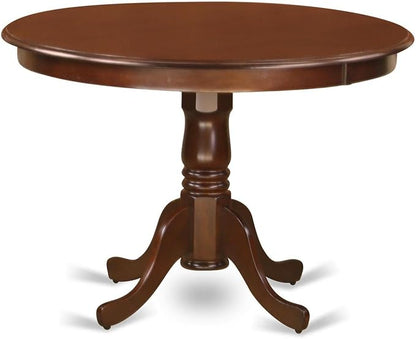 East West Furniture HLGA3-MAH-32 3 Piece Dining Room Table Set Contains a Round Dining Table with Pedestal and 2 Light Beige Linen Fabric Upholstered Chairs, 42x42 Inch, Mahogany