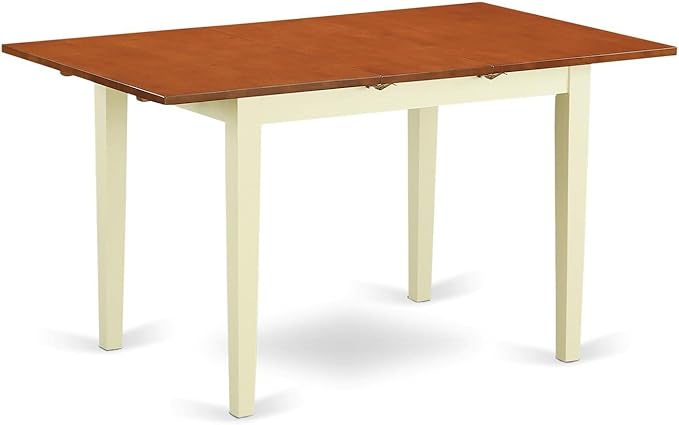 East West Furniture NOBR5-LWH-02 5 Piece Dining Table Set Includes a Rectangle Dining Room Table with Butterfly Leaf and 4 Light Beige Linen Fabric Parsons Chairs, 32x54 Inch, Linen White