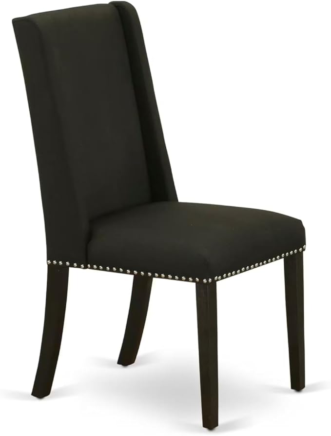 East West Furniture V697FL624-6 6 Piece Dining Table Set Contains a Rectangle Dining Room Table with V-Legs and 4 Black Linen Fabric Parson Chairs with a Bench, 40x72 Inch, Multi-Color