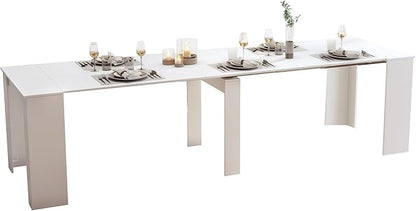 Expandable Dining Table, Convertible Table for Dining Room, Kitchen and Small Spaces, for 2-10 People, White