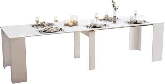 Expandable Dining Table, Convertible Table for Dining Room, Kitchen and Small Spaces, for 2-10 People, White