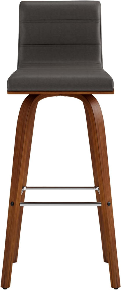 Armen Living Vienna Mid-Century Modern 30" Bar height Barstool Faux Leather Wood Finish, Grey/Walnut