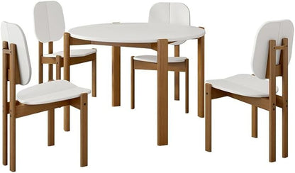 Manhattan Comfort Mid-Century Modern Gales Round 46.54 Dining Table with Solid Wood Legs in White - Set of 5