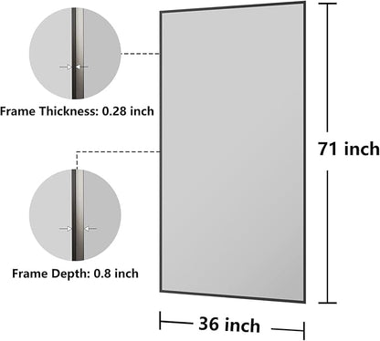 Koonmi Bathroom Mirror 36x71 Bathroom Wall-Mounted Mirrors, Modern Vanity Mirror for Bedroom, Living Room, Aluminum Alloy Frame Allow to Hang Horizontally or Vertically