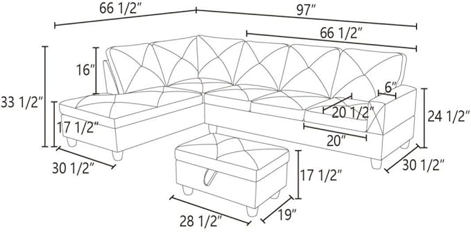 Brown L-Shaped 3-Piece Faux Leather Sofa with Storage Ottoman Set, Sectional Couch Sofa Set for Living Room, Office, Small Space