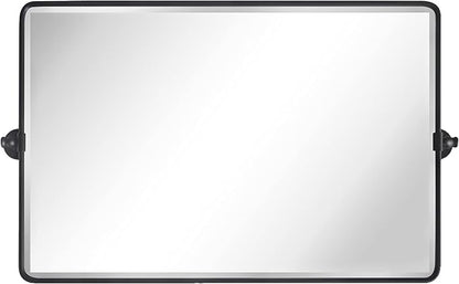 TEHOME Horizontal Pivot Mirror Black Tilt Mirror for Bathroom Beveled Metal Framed Pivoting Rectangle Bathroom Mirror, 35x23''