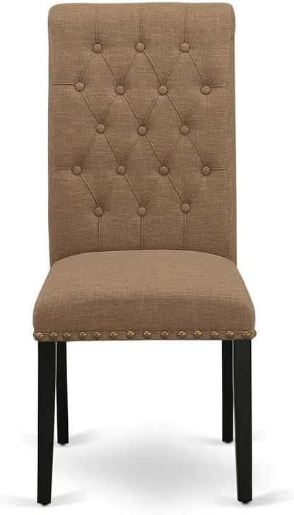 East West Furniture NOBR5-BLK-17 5 Piece Kitchen Set for 4 Includes a Rectangle Dining Room Table with Butterfly Leaf and 4 Light Sable Linen Fabric Parsons Chairs, 32x54 Inch, Black