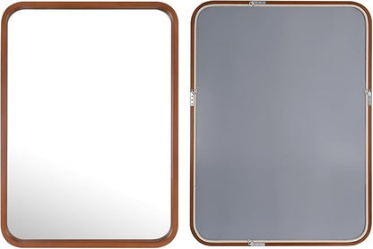 WallBeyond 18x24 Inch Wood Mirror for Bathroom, Wooden Frame Wall Mirror Farmhouse Wall Mounted Rectangle Mirror for Vanity (Horizontal/Vertical Walnut Color)