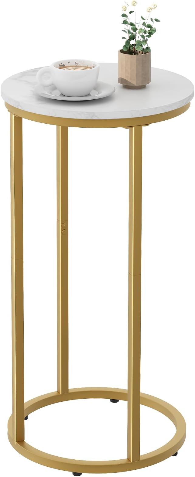 C Shaped End Table, Couch Side Tables for Living Room, Round Sofa End Table with Metal Frame, Small Wooden Snack Table for Bedroom, Small Spaces, Easy Assembly (Gold)