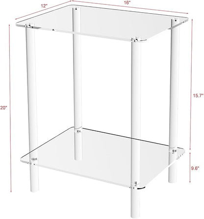 Clear Acrylic End Table, 2-Tier Modern Side Table for Living Room, Bedroom, Office or Showroom, Small Coffee Table & Bedside Nightstand, Decorative Accent Table for Home Decor