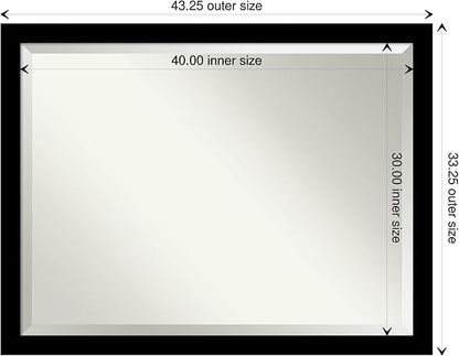 Amanti Art Black Bathroom Mirror for Over Sink, 34x44 Brushed Black Rectangle Vanity Mirror, X-Large Modern Contemporary Frame, Hangs Horizonally and Vertically, Bathroom Wall Decor, Beveled Edge