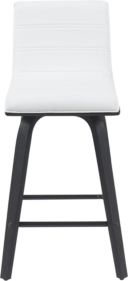 Vienna Modern Counter Height Swivel Bar Stool with Snow White Faux Leather Seat and Black Brushed Wood Frame Set of 2