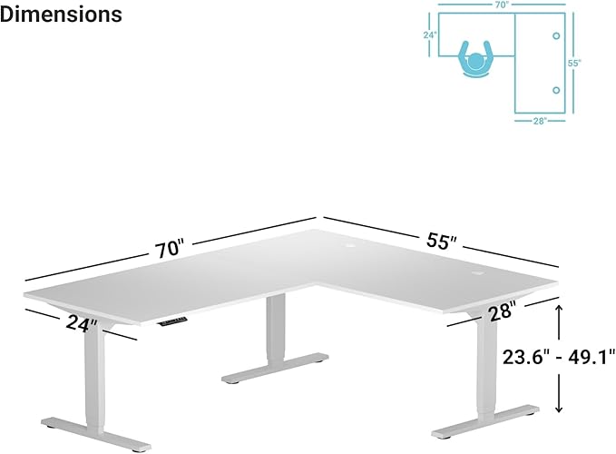 Progressive Desk Height Adjustable Computer Standing Desk - L Shaped 70" x 55" Corner Electric Stand Up Rising Workstation - Bright Beech, Gray Frame