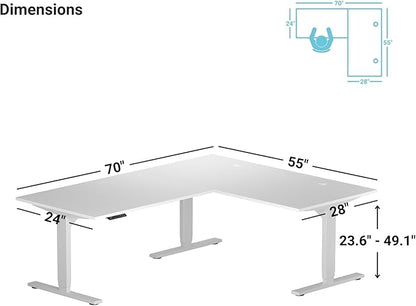 Progressive Desk Height Adjustable Computer Standing Desk - L Shaped 70" x 55" Corner Electric Stand Up Rising Workstation - Bright Beech, Gray Frame