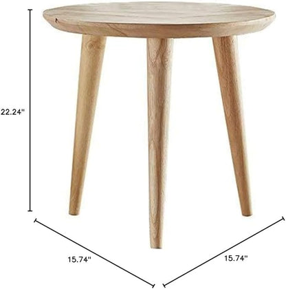 WoodShine Side Table Small Round Solid Wood Sofa Table End Tables Accent Nesting Coffee Table Natural(H:22inch)