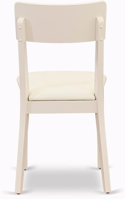 East West Furniture BOAD5-LWH-LC 5 Piece Dining Room Furniture Set Includes a Round Kitchen Table and 4 Faux Leather Upholstered Dining Chairs, 42x42 Inch, Linen White
