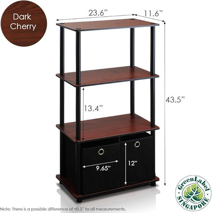 Furinno Go Green 4-Tier Multipurpose Storage Shelf with Bins, Set of 2, Dark Cherry