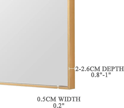 30x30 Inch Orange Gold Bathroom Mirror for Wall, Aluminum Frame Rectangle Rectangular Vanity Mirror, Modern Large for Bedroom, Living Room, Horizontal or Vertical