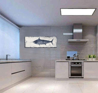 Yihui Arts Indigo Blue Swordfish Canvas Wall Art Painting Pictures for Living Room Bedroom Bathroom Decor