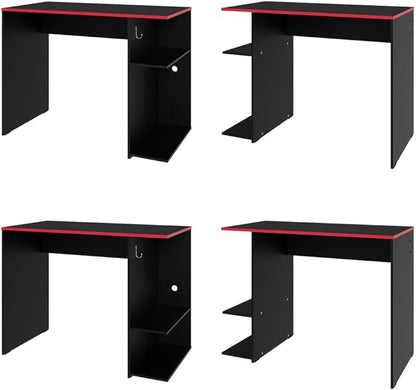 Madesa Gaming Computer Desk 39 Inch with 2 Shelves and Headphone Hanger Wooden Sturdy Home Office Table for Kids and Adults - Black/Red