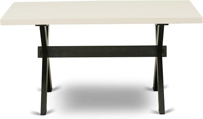 East West Furniture X626DR124-6 6 Piece Dining Table Set Contains a Rectangle Kitchen Table with X-Legs and 4 Black Color Linen Fabric Parson Chairs with a Bench, 36x60 Inch, Multi-Color