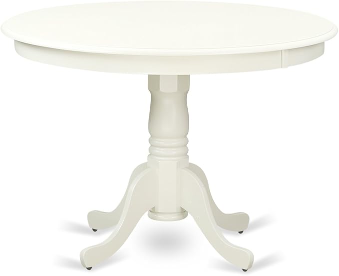 East West Furniture HLBO3-LWH-LC 3 Piece Dining Set Contains a Round Dining Table with Pedestal and 2 Faux Leather Kitchen Room Chairs, 42x42 Inch, Linen White