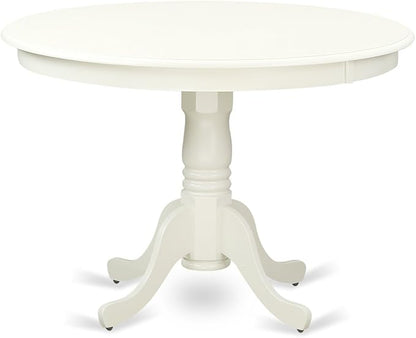East West Furniture HLBO3-LWH-LC 3 Piece Dining Set Contains a Round Dining Table with Pedestal and 2 Faux Leather Kitchen Room Chairs, 42x42 Inch, Linen White