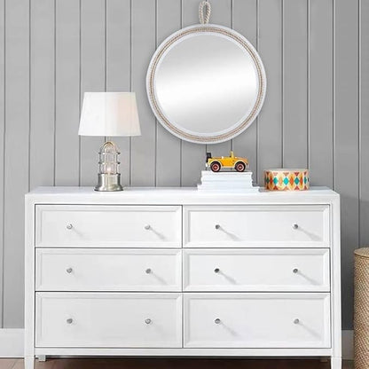 Small Decorative Mirror 11.4'' Round Hanging Mirror for Wall Nautical Rope Mirror for Bathroom Office Living Room All Occasions, White Round Rope,Mirror,Nautical Theme
