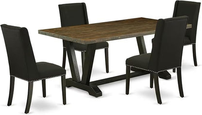 East West Furniture V677FL624-5 5 Piece Dining Set Includes a Rectangle Dining Room Table with V-Legs and 4 Black Linen Fabric Upholstered Parson Chairs, 40x72 Inch, Multi-Color