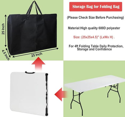 Folding Table Storage Bag, 25" D X 25" W X4.5 H Waterproof Heavy Duty Carrying Bag for 4ft Folding Tables, Picnic/Camp Tables Cover with Durable Zipper & Shoulder Strap, Black