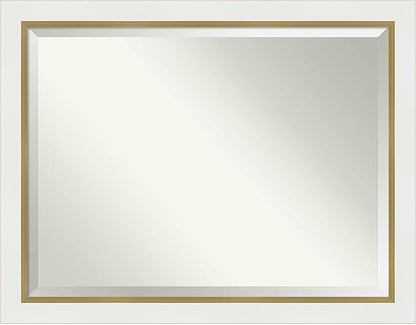 Amanti Art White Bathroom Mirror for Over Sink, 35x45 Eva White Gold Rectangle Vanity Mirror, X-Large Modern Contemporary Frame, Hangs Horizonally and Vertically, Bathroom Wall Decor, Beveled Edge
