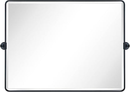 TEHOME 40x30'' Pivot Mirror Matt Black Tilt Bathroom Vanity Mirror Black Metal Framed Rectangle Horizontal Tilting Beveled Vanity Mirrors