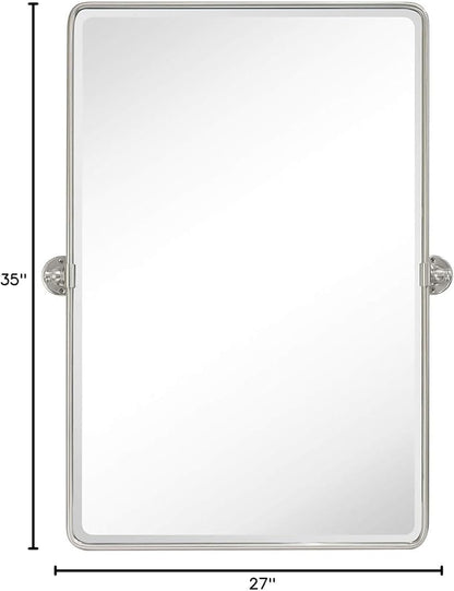 TEHOME 27 x 35'' Farmhouse Brush Nickel Metal Framed Pivot Rectangle Bathroom Mirror Tilting Beveled Vanity Mirrors for Wall