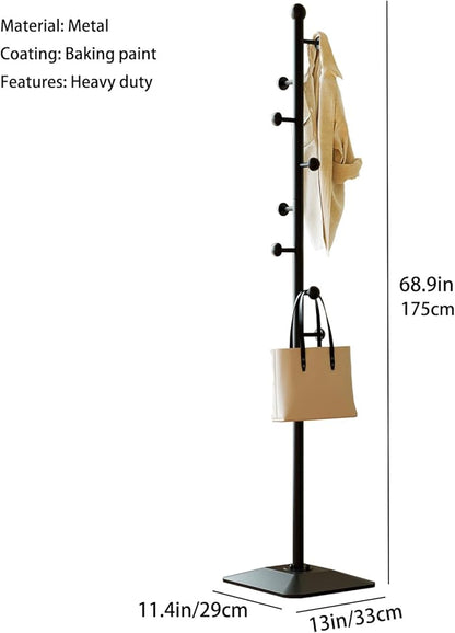 Coat rack,Metal coat hanger stand,Coat Tree freestanding Heavy duty with 8 Hooks and Cast iron base for coats,Hat,scarf,jacket,purse