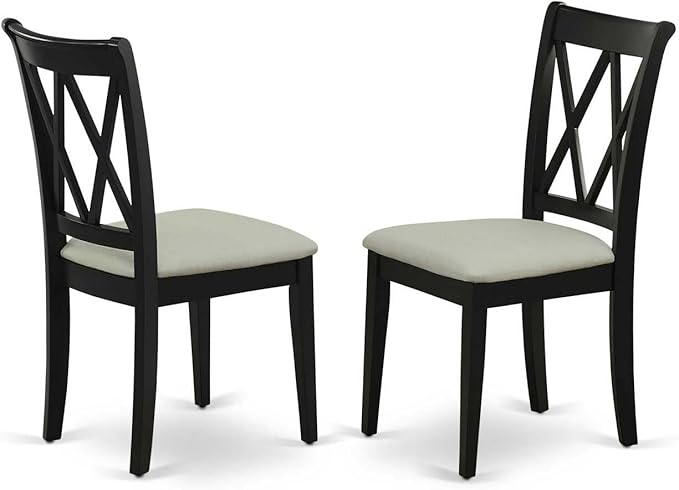 East West Furniture ESBR3-BCH-17 3 Piece Dining Table Set Contains a Round Dining Room Table with Pedestal and 2 Light Sable Linen Fabric Upholstered Chairs, 30x30 Inch, Black & Cherry