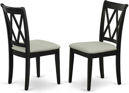 East West Furniture ESBR3-BCH-17 3 Piece Dining Table Set Contains a Round Dining Room Table with Pedestal and 2 Light Sable Linen Fabric Upholstered Chairs, 30x30 Inch, Black & Cherry