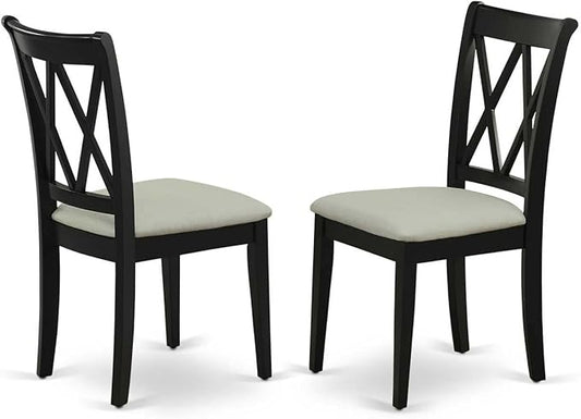 East West Furniture ESBR3-BCH-17 3 Piece Dining Table Set Contains a Round Dining Room Table with Pedestal and 2 Light Sable Linen Fabric Upholstered Chairs, 30x30 Inch, Black & Cherry