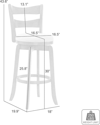 Armen Living Blair 30 in. Matte White Bar Height Rubberwood Swivel Barstool with Fog Fabric Seat - Set of 2