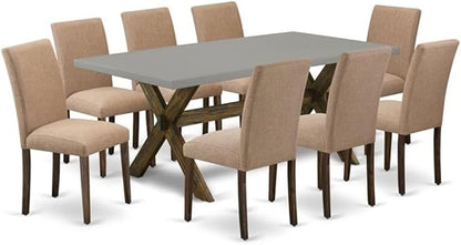 East West Furniture X797AB747-9 9 Piece Dining Room Set Includes a Rectangle Kitchen Table with X-Legs and 8 Light Sable Linen Fabric Upholstered Parson Chairs, 40x72 Inch, Multi-Color