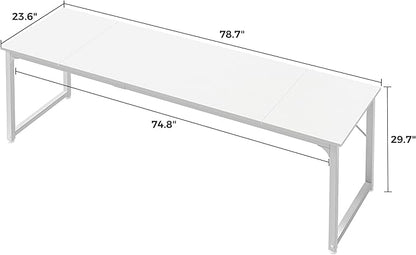 Huuger Computer Desk, 80 Inch Office Desk, Gaming Desk with Storage, Writing Desk Work Desk for Home Office, Study, Long Simple Desk, Large Legroom, Metal Frame, White